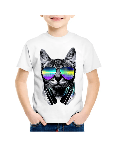 Children Fashion Print 3D Cool DJ Cat 