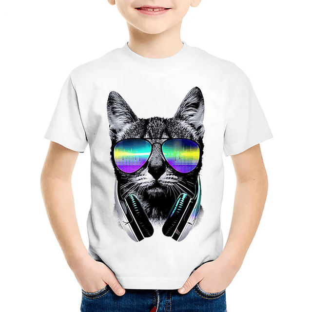 Children Fashion Print 3D Cool DJ Cat  1