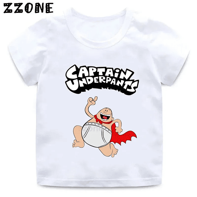 Boys and Girls Captain Underpants Cartoon Print T shirt 7