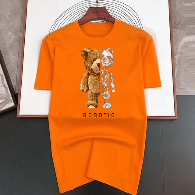  Robot Bear print funny t shirt  6