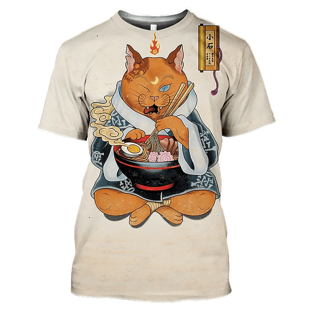 Japanese Samurai Cat Tattoo 3D Printed T-Shirt  13