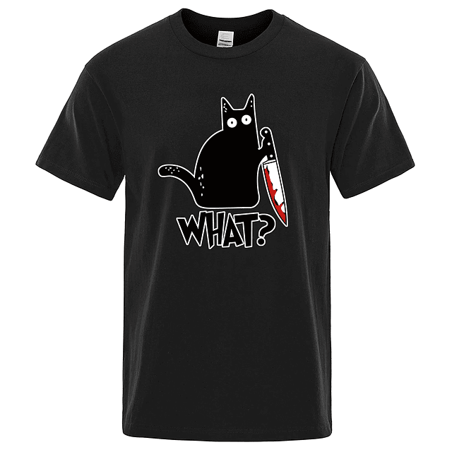 Funny Knife Cat Cartoon Printed T-Shirt  4