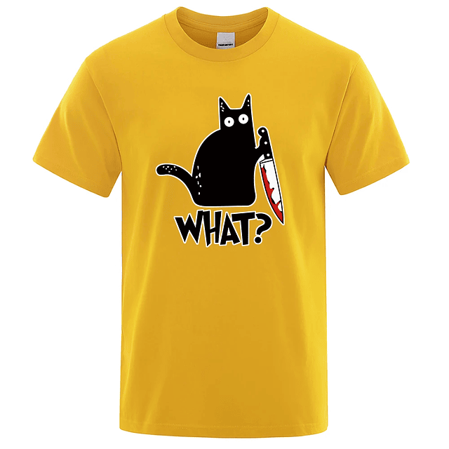 Funny Knife Cat Cartoon Printed T-Shirt  9