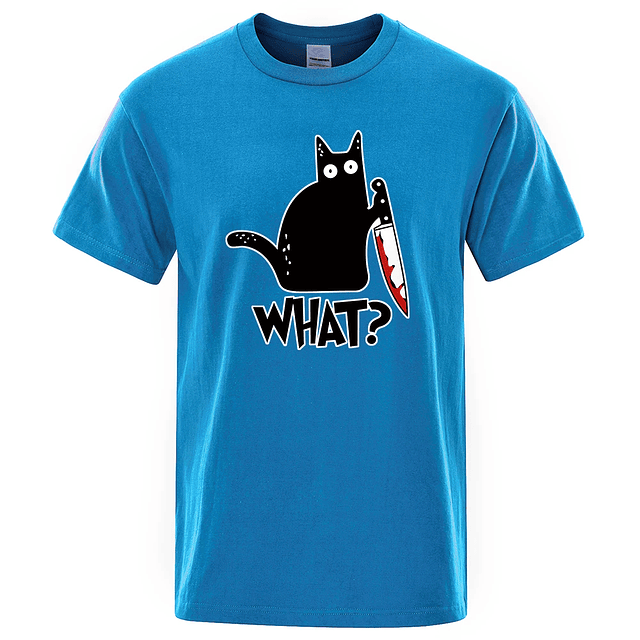 Funny Knife Cat Cartoon Printed T-Shirt  11