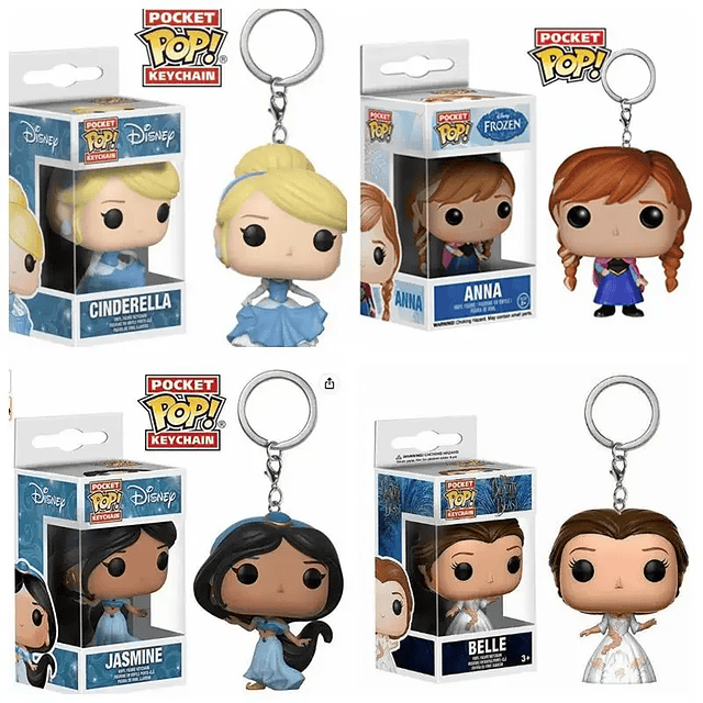 FUNKO Pop Disney Keychain Toy Beauty and Beast Belle Frozen Elsa Anna Ariel Rapunzel Cinderella PVC Figure Collection Model Toys 2