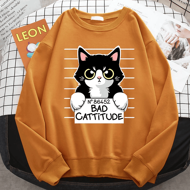 Bad Cattitude Funny Cat Print Hoodie 1