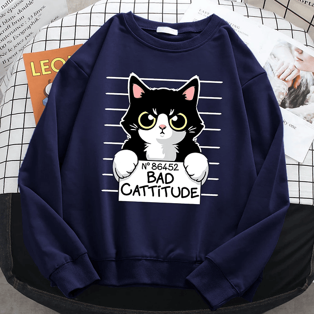 Bad Cattitude Funny Cat Print Hoodie 11