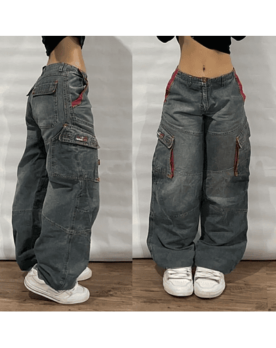 Streetwear Fashion New Multi-pocket Washed Baggy Jeans 