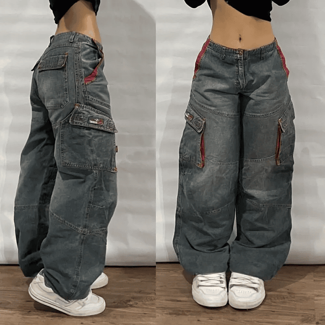 Streetwear Fashion New Multi-pocket Washed Baggy Jeans  1