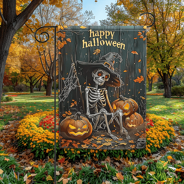 Spooky Skull & Pumpkin Halloween Garden Flag - 12X18 Inch, Double-Sided 2