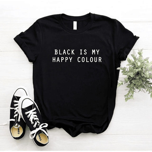 Black Is My Happy Colour Letters Print Tshirt  1