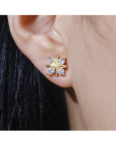  Flower Square Zirconia Stud Earrings 