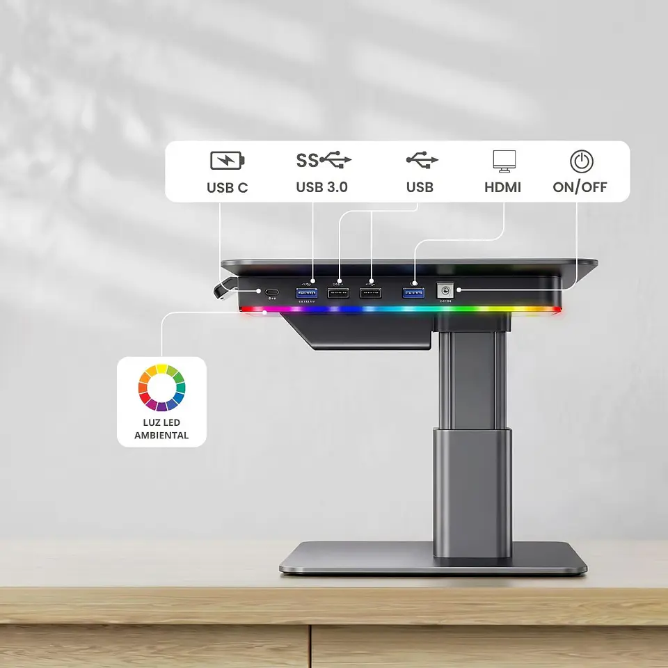Soporte Monitor Ajustable RGB Eléctrico - BASE PRO 5