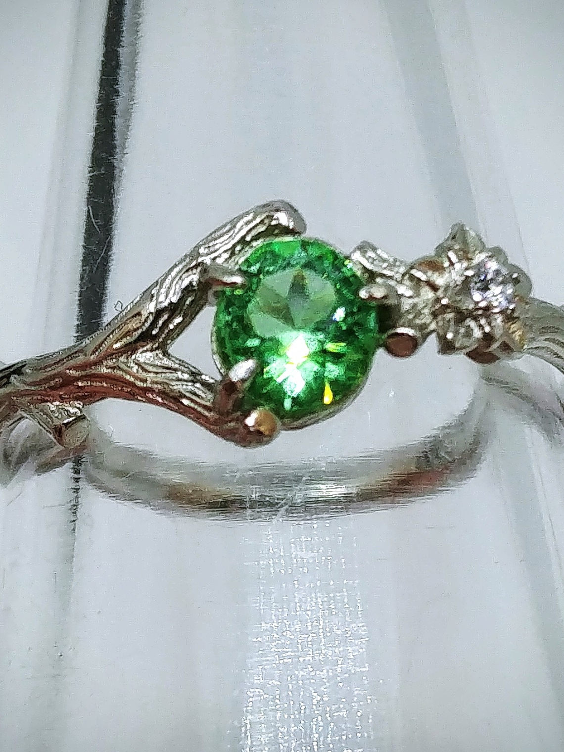 RTS - Sz 6.5 ☢ Nature vibes Tree branch, vintage UG glass ring - Sterling  1