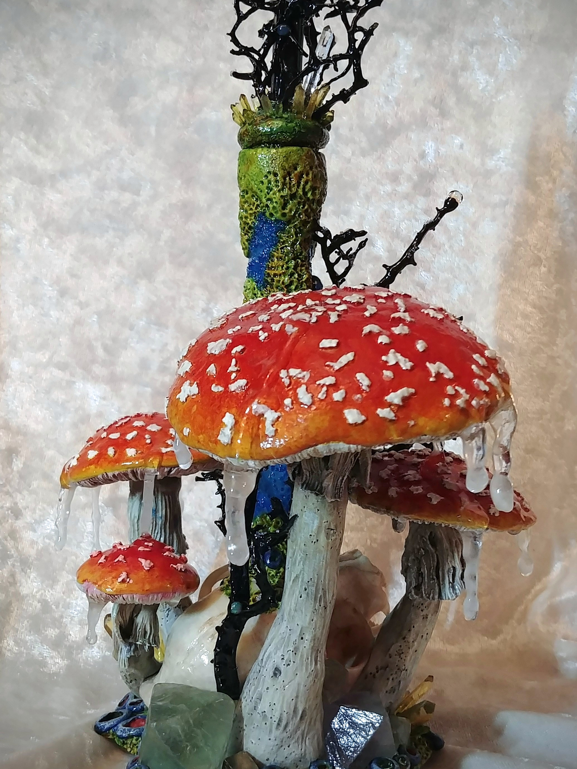 RTS - Feline taxidermy skull & mushroom bottle/urn - Nightlight 5