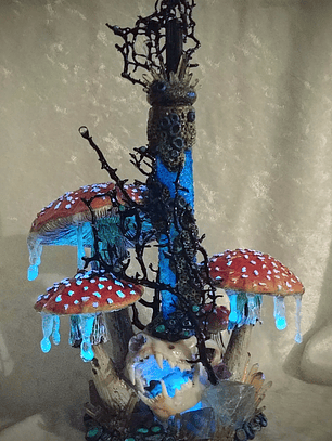 Feline taxidermy skull & mushroom bottle/urn - Nightlight