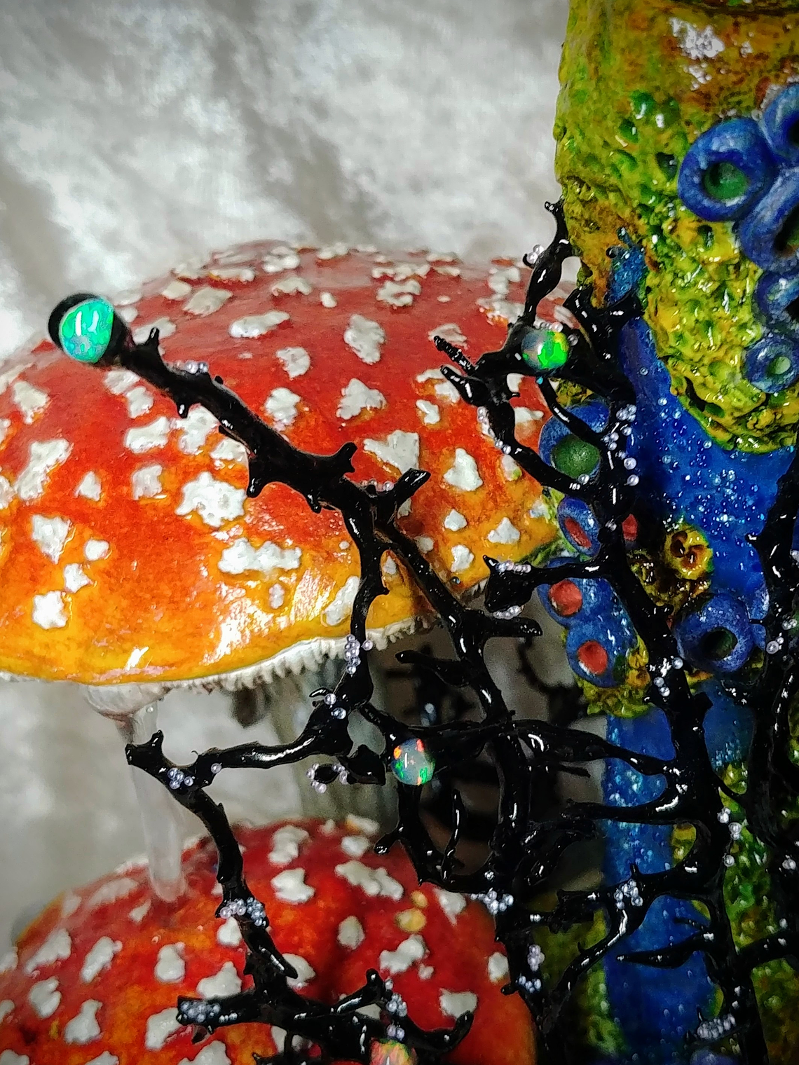 RTS - Feline taxidermy skull & mushroom bottle/urn - Nightlight 9