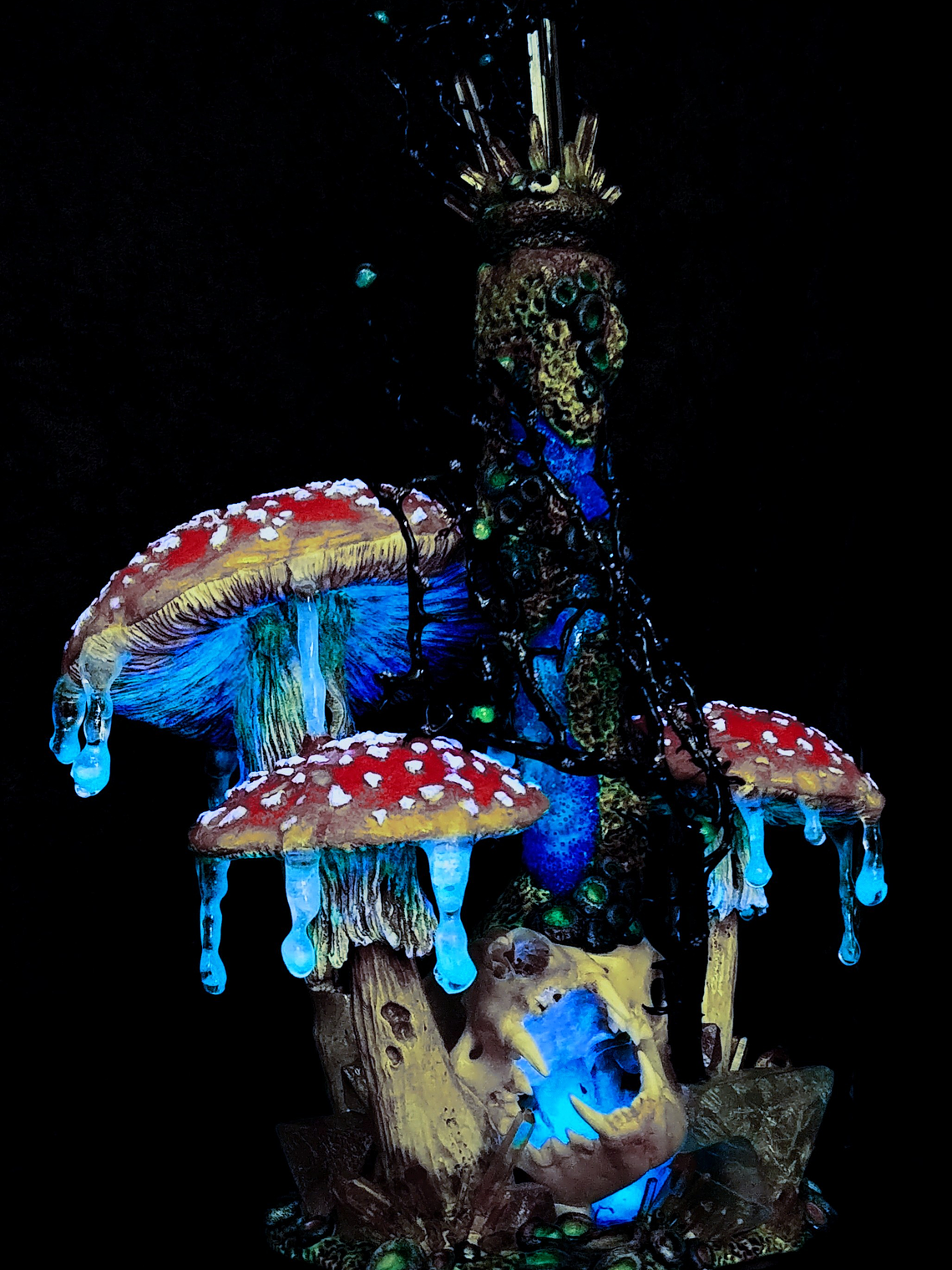 RTS - Feline taxidermy skull & mushroom bottle/urn - Nightlight 3