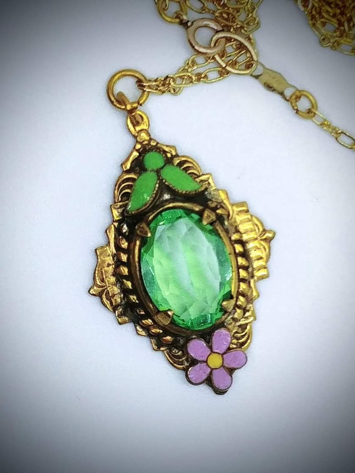  8.2ct ☢ Czech style, UG glass and glass enamel pendant - 14k gold-plated 👑  4