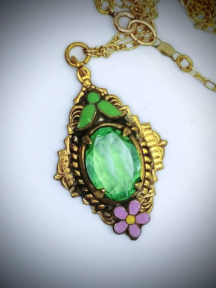  8.2ct ☢ Czech style, UG glass and glass enamel pendant - 14k gold-plated 👑  4