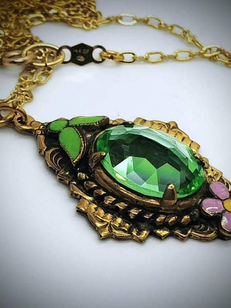  8.2ct ☢ Czech style, UG glass and glass enamel pendant - 14k gold-plated 👑  1