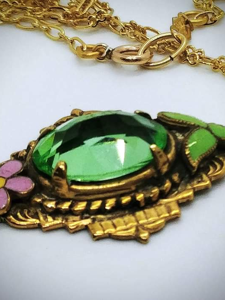  8.2ct ☢ Czech style, UG glass and glass enamel pendant - 14k gold-plated 👑  3
