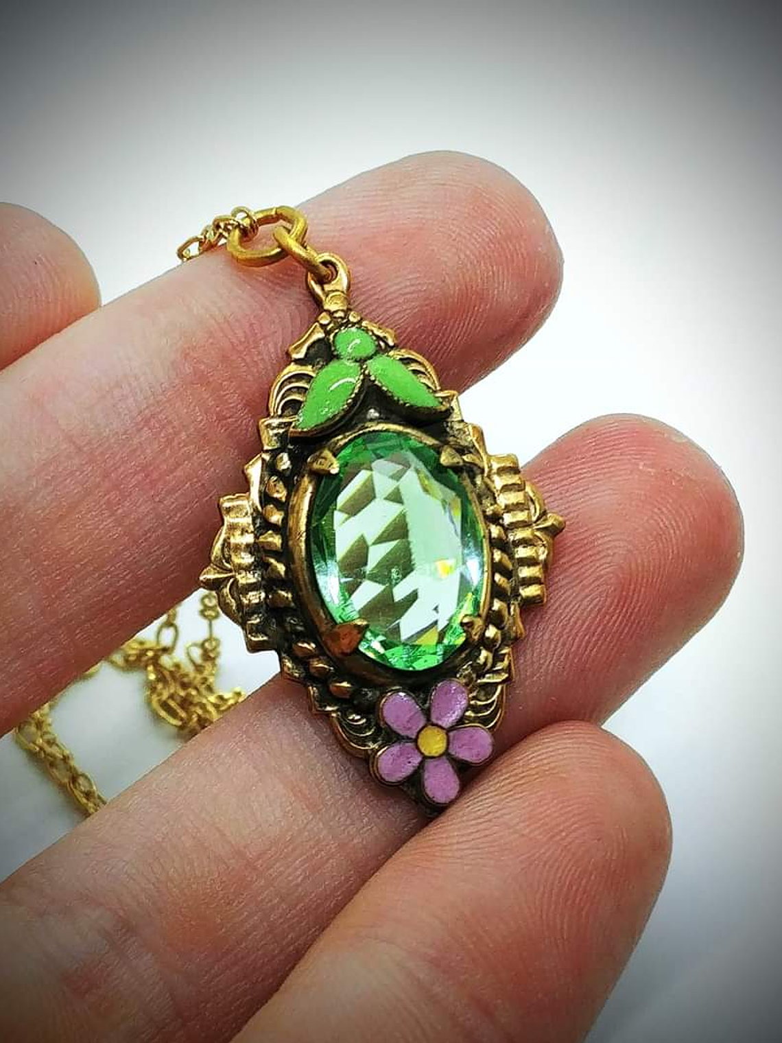  8.2ct ☢ Czech style, UG glass and glass enamel pendant - 14k gold-plated 👑  2