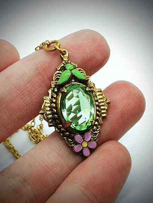  8.2ct ☢ Czech style, UG glass and glass enamel pendant - 14k gold-plated 👑 