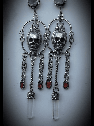 Hand sculpted/carved Memento Mori Skull earrings in Fine .999 silver - Private collection