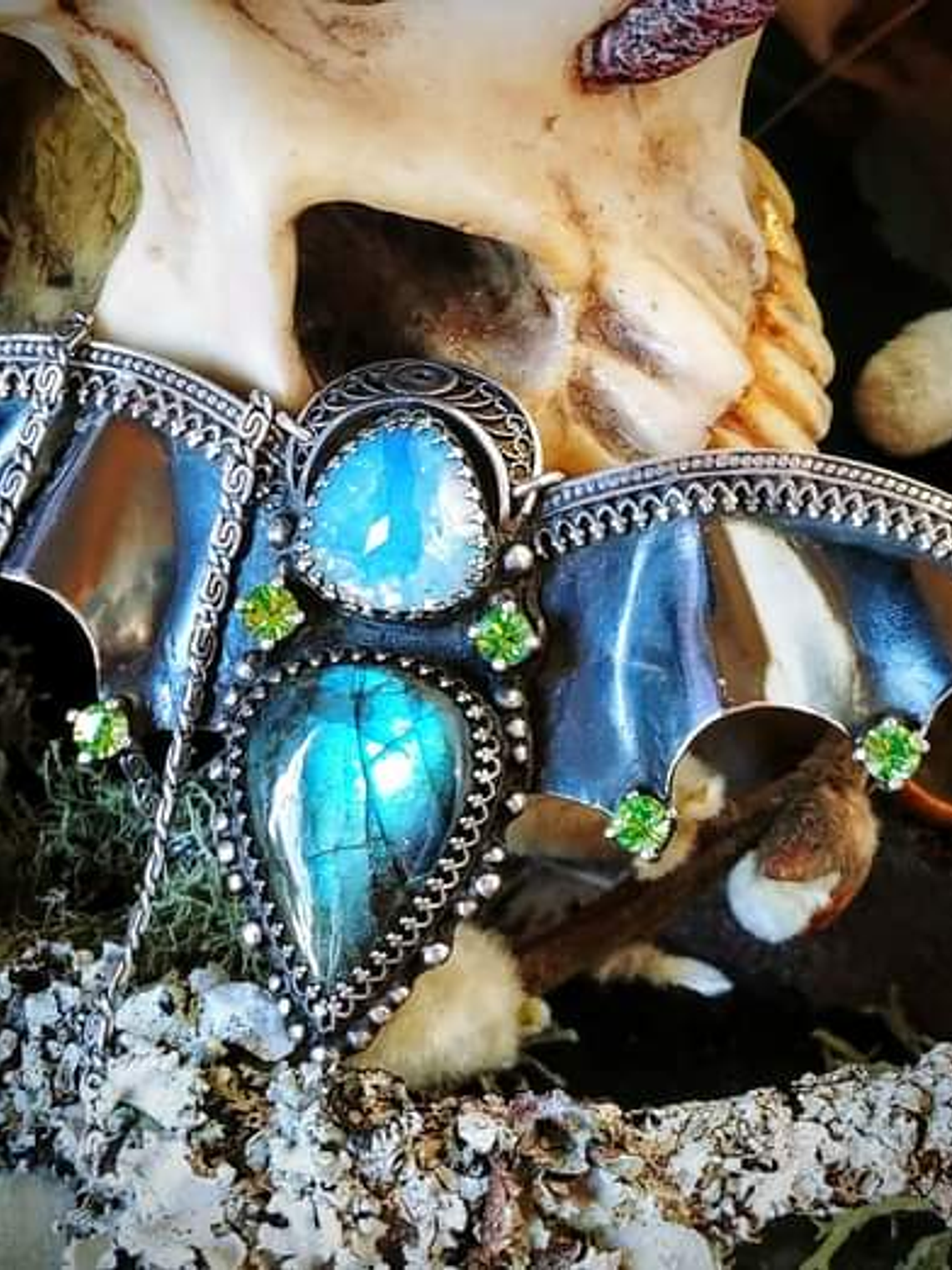 MTO ☢ Large bat goddess necklace, UG glass  & labradorite - Sterling -  Private collection 3