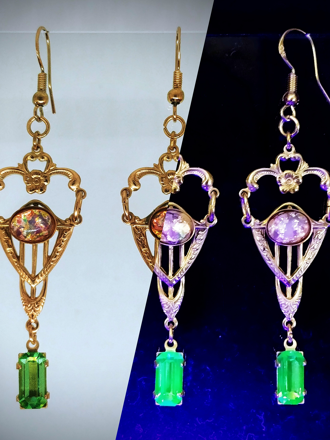 RTS ☢ Art Deco inspired, glass opal and UG glass earrings - Costume 3