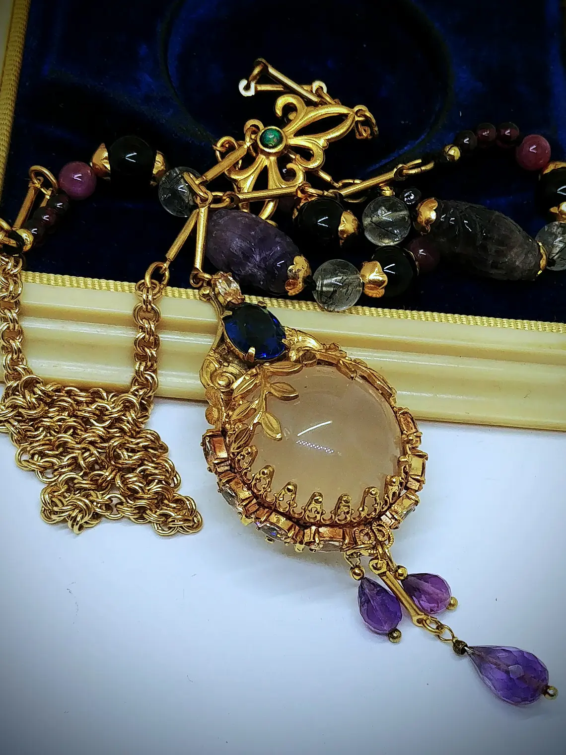 Gold-Filled - 3.5ct ☢ UG & 25ct Star rose quartz, pendulum necklace 1
