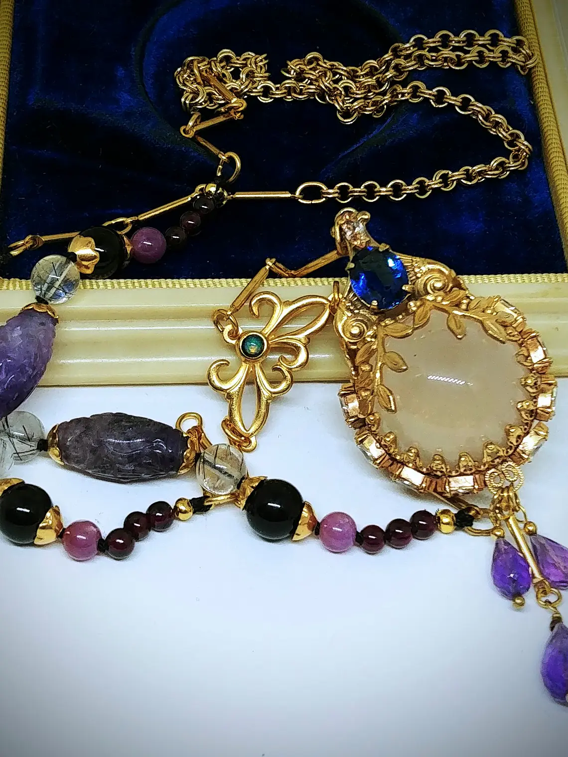 Gold-Filled - 3.5ct ☢ UG & 25ct Star rose quartz, pendulum necklace 2