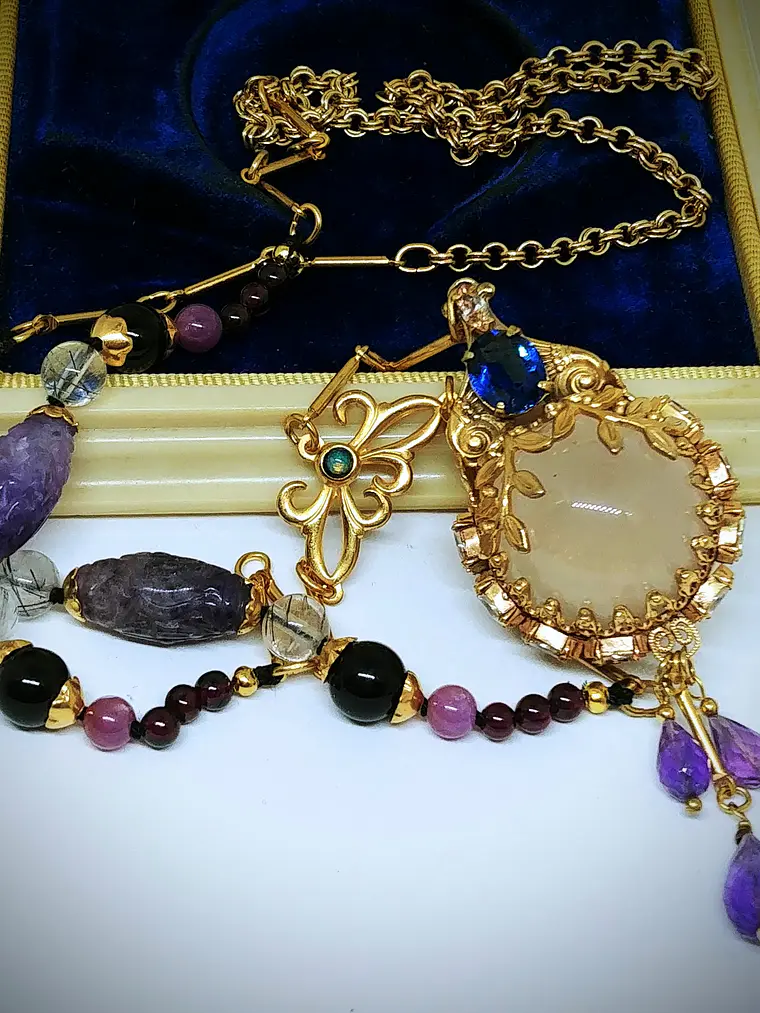 Gold-Filled - 3.5ct ☢ UG & 25ct Star rose quartz, pendulum necklace 2