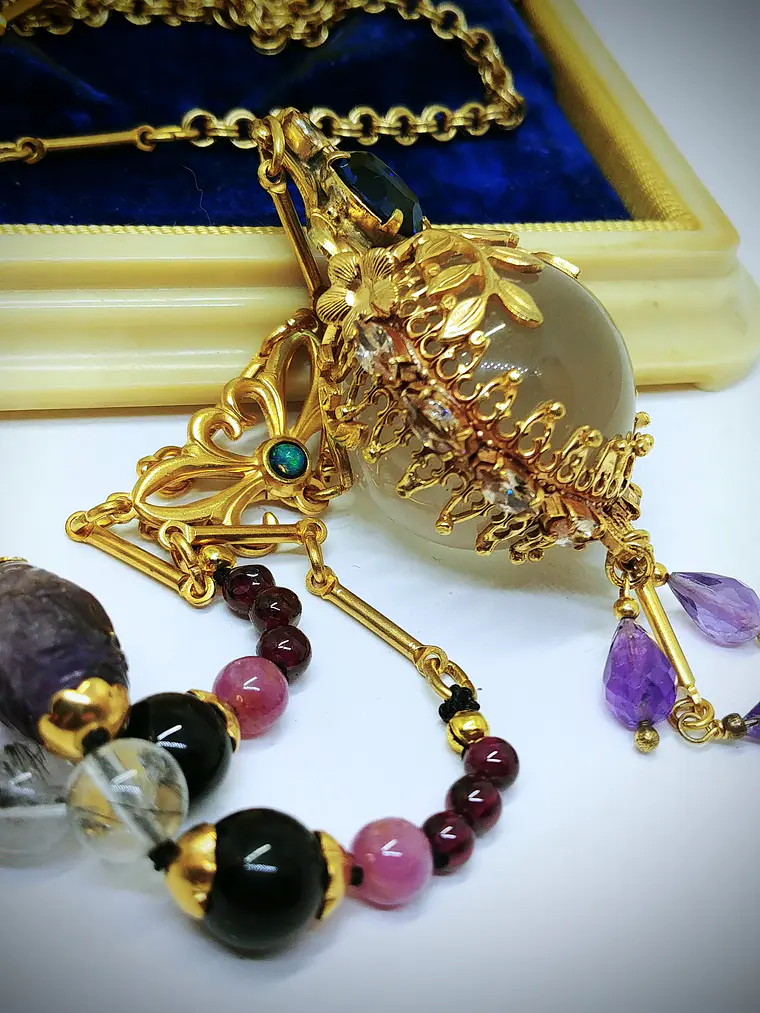 Gold-Filled - 3.5ct ☢ UG & 25ct Star rose quartz, pendulum necklace 6