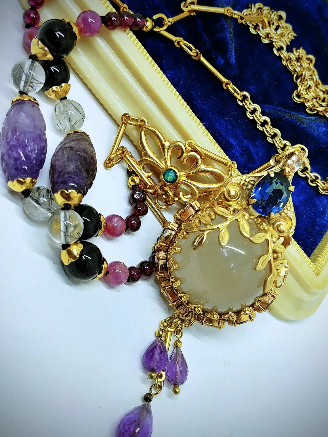 Gold-Filled - 3.5ct ☢ UG & 25ct Star rose quartz, pendulum necklace 3