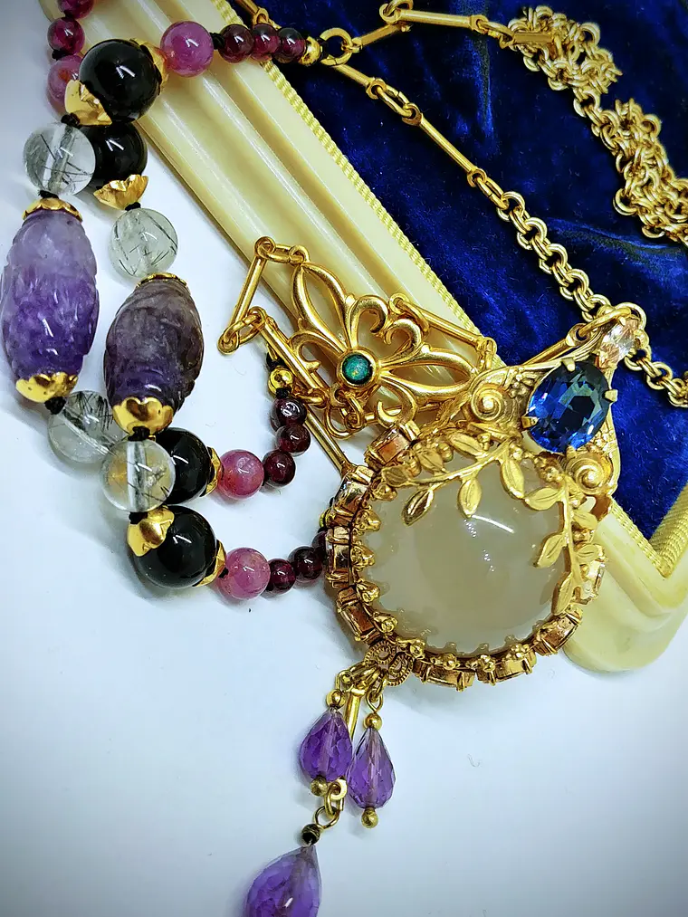 Gold-Filled - 3.5ct ☢ UG & 25ct Star rose quartz, pendulum necklace 3