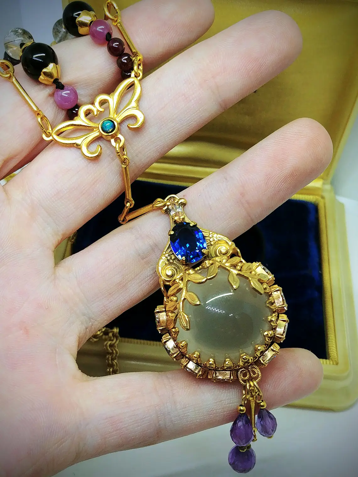 Gold-Filled - 3.5ct ☢ UG & 25ct Star rose quartz, pendulum necklace 4