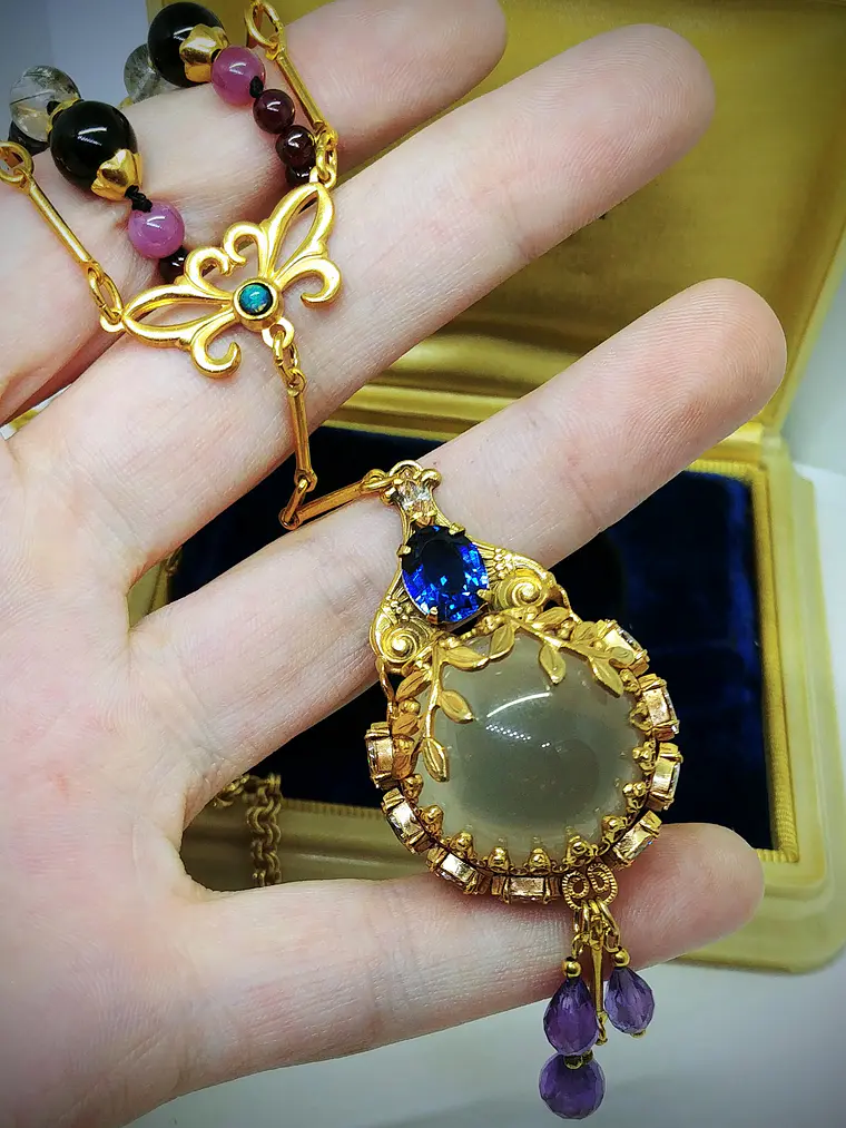 Gold-Filled - 3.5ct ☢ UG & 25ct Star rose quartz, pendulum necklace 4