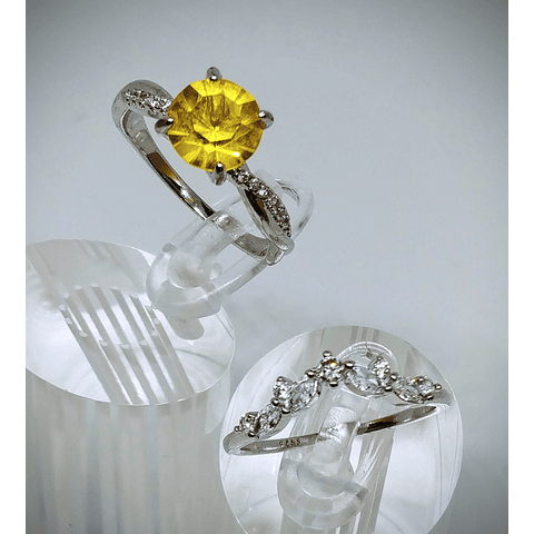 CJ - 2ct round cut ☢ vintage Cadmium glass and CZ two ring stacking Set, Sz8.5 - Costume 👑