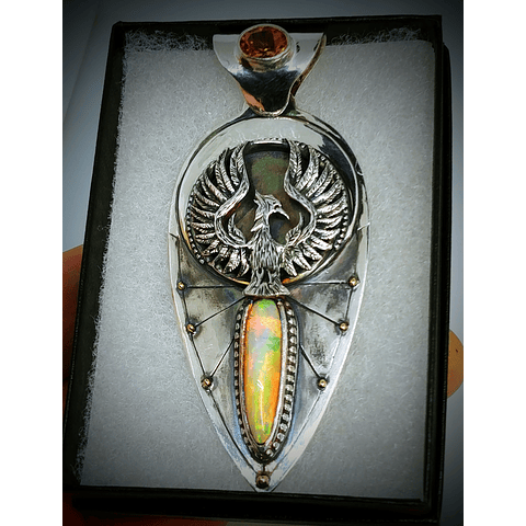 Hand engraved Phoenix & Fire opal - Private collection