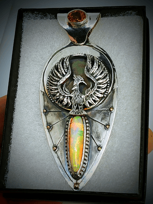 Hand engraved Phoenix & Fire opal - Private collection