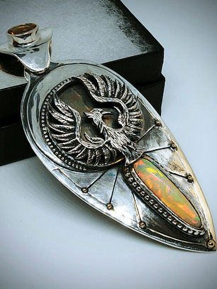 Hand engraved Phoenix & Fire opal - Private collection