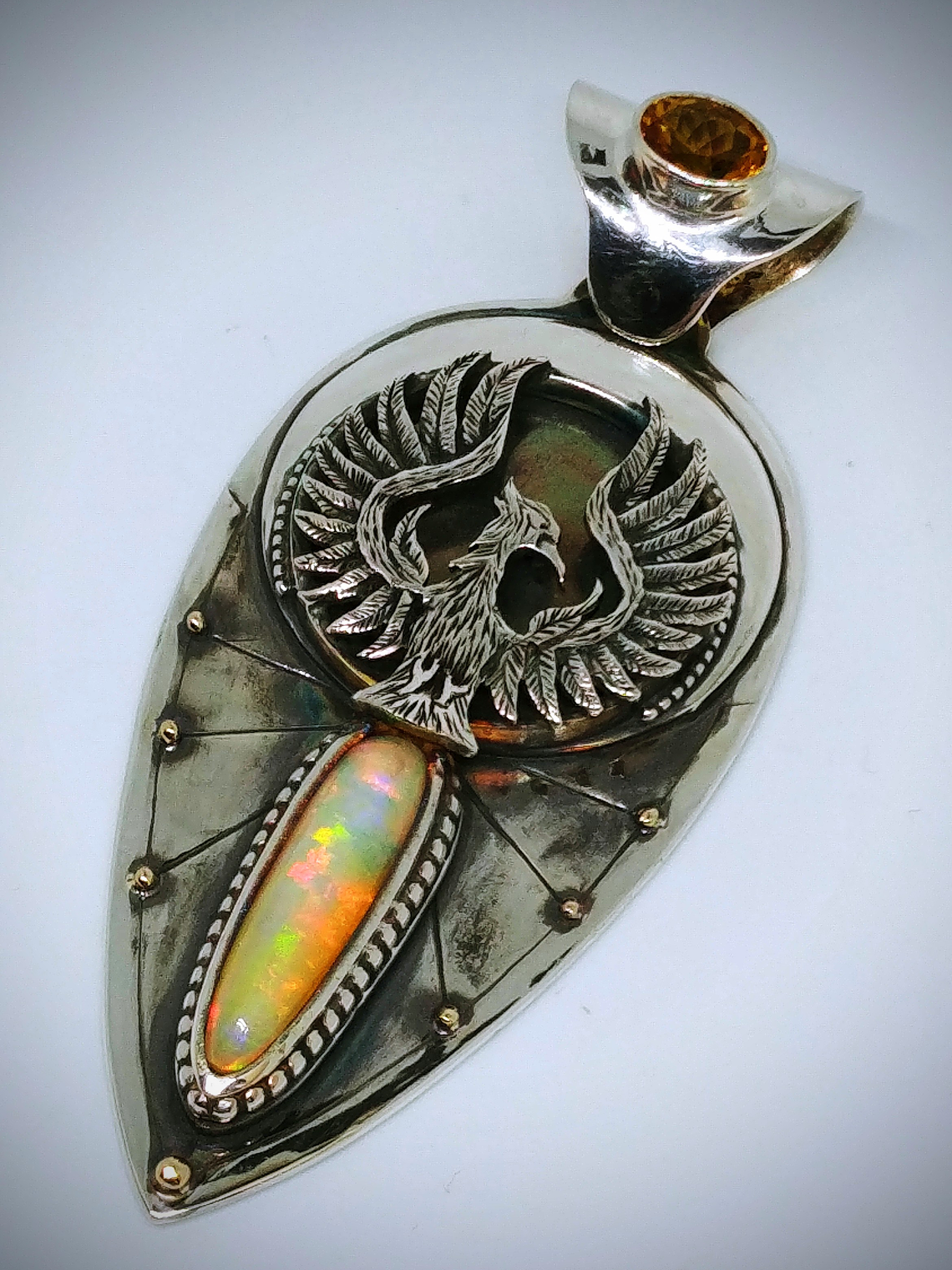 Hand engraved Phoenix & Fire opal - Private collection 5
