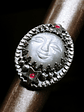 MTO - Carved Moonstone, moon face ring with rubies  - Sterling - thumbnail 2