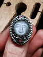 MTO - Carved Moonstone, moon face ring with rubies  - Sterling - thumbnail 3