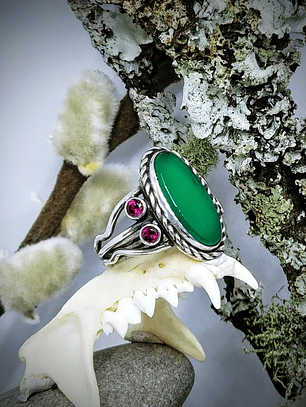 MTO - Chrysoprase and Rhodolite garnet double band ring -  Private collection