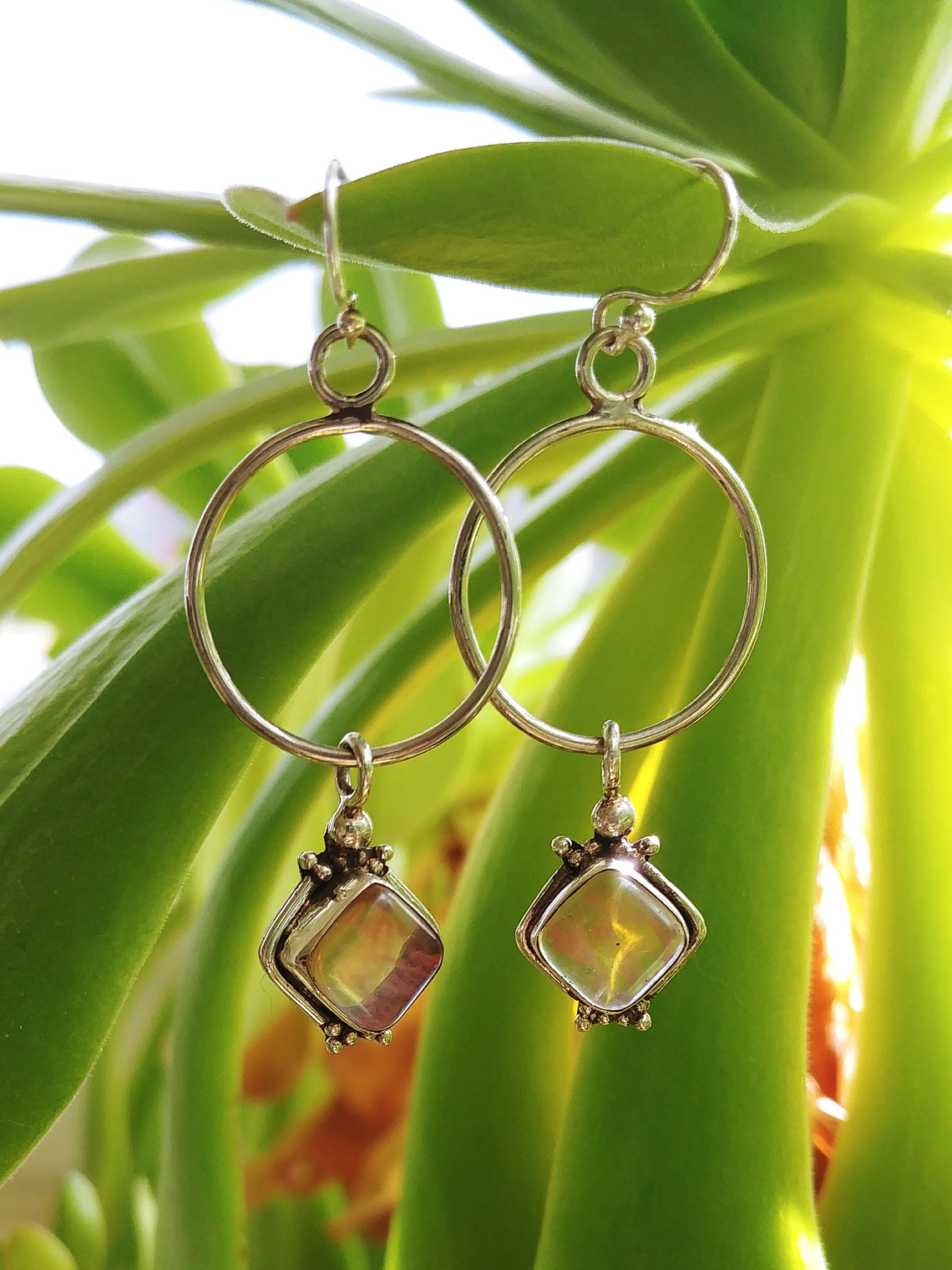 Danish style strawberry quartz, dangle earrings - Sterling 4