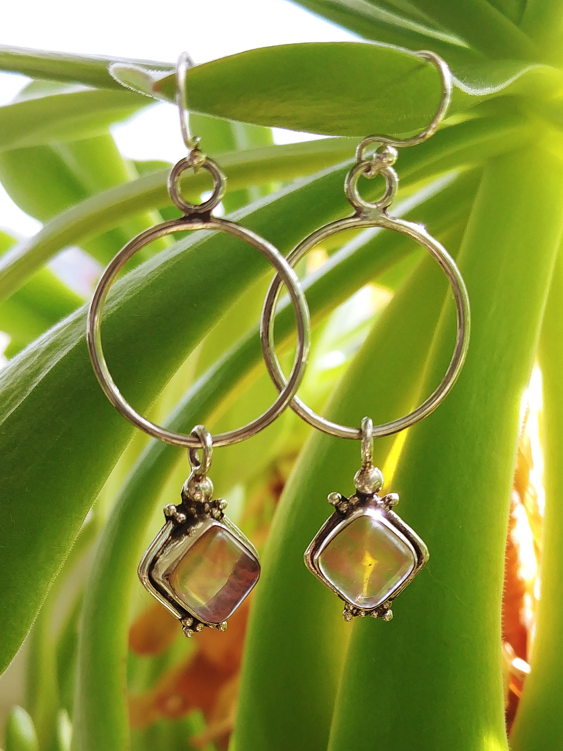 Danish style strawberry quartz, dangle earrings - Sterling 1