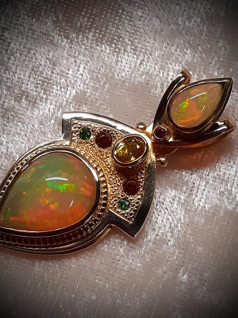 Sterling and 14k Unisex Opal pendant - Private collection 6